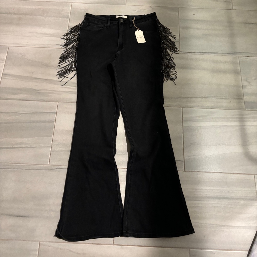 STERLING & STICH (BUCKLE) Rhinestone Fringe Flare Jeans